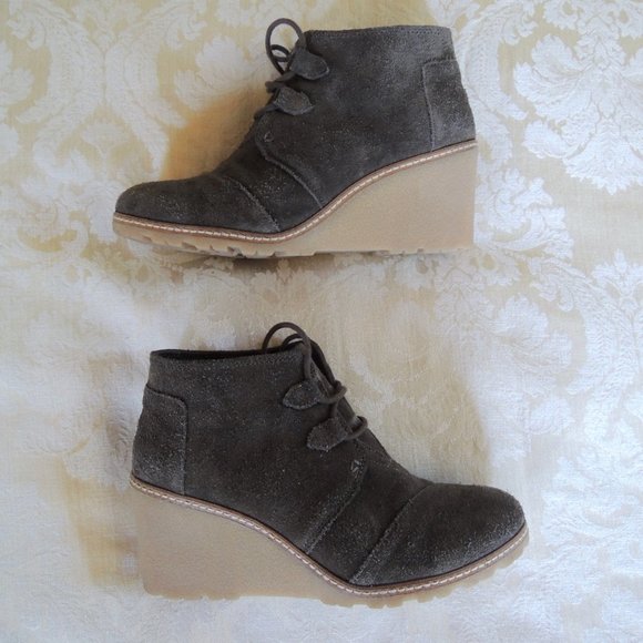 Toms Brown Suede Kala Desert Wedge Lace Up Booties 8.5 - Picture 1 of 9
